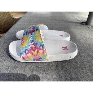 NEW Hurley Girls Tie-Dye Slide Sandals Size 4 Summer Colorful NWOT Beach Shoes